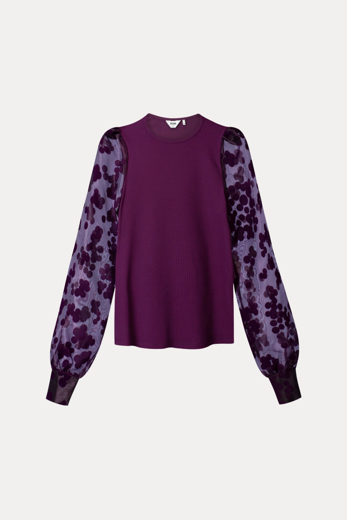 POM Amsterdam top Britt Dark Plum Purple, stijlvolle damesblouse met lange mouwen en ronde hals, donker paarse kleur.