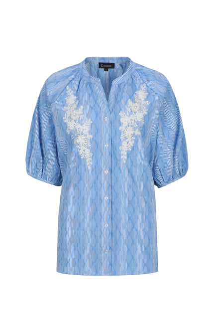 G-maxx Blouse Edith Ice Blue Offwhite Stretchshop.nl