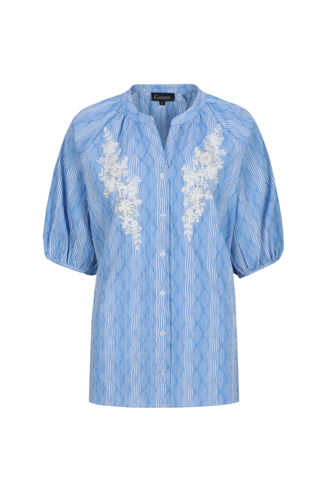 G-maxx Blouse Edith Ice Blue Offwhite Stretchshop.nl