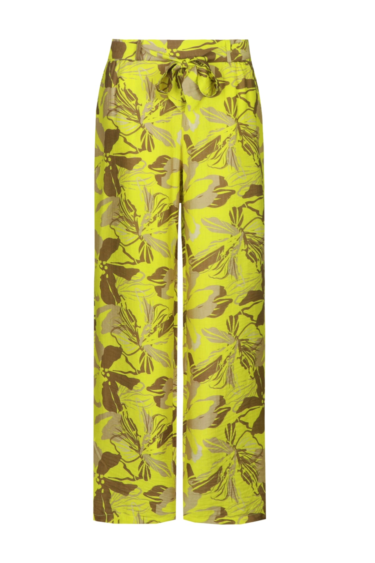 G-maxx Ilsebel Cyber Lime Walnut broek met rechte snit en elastische taille, zichtbaar op de afbeelding.