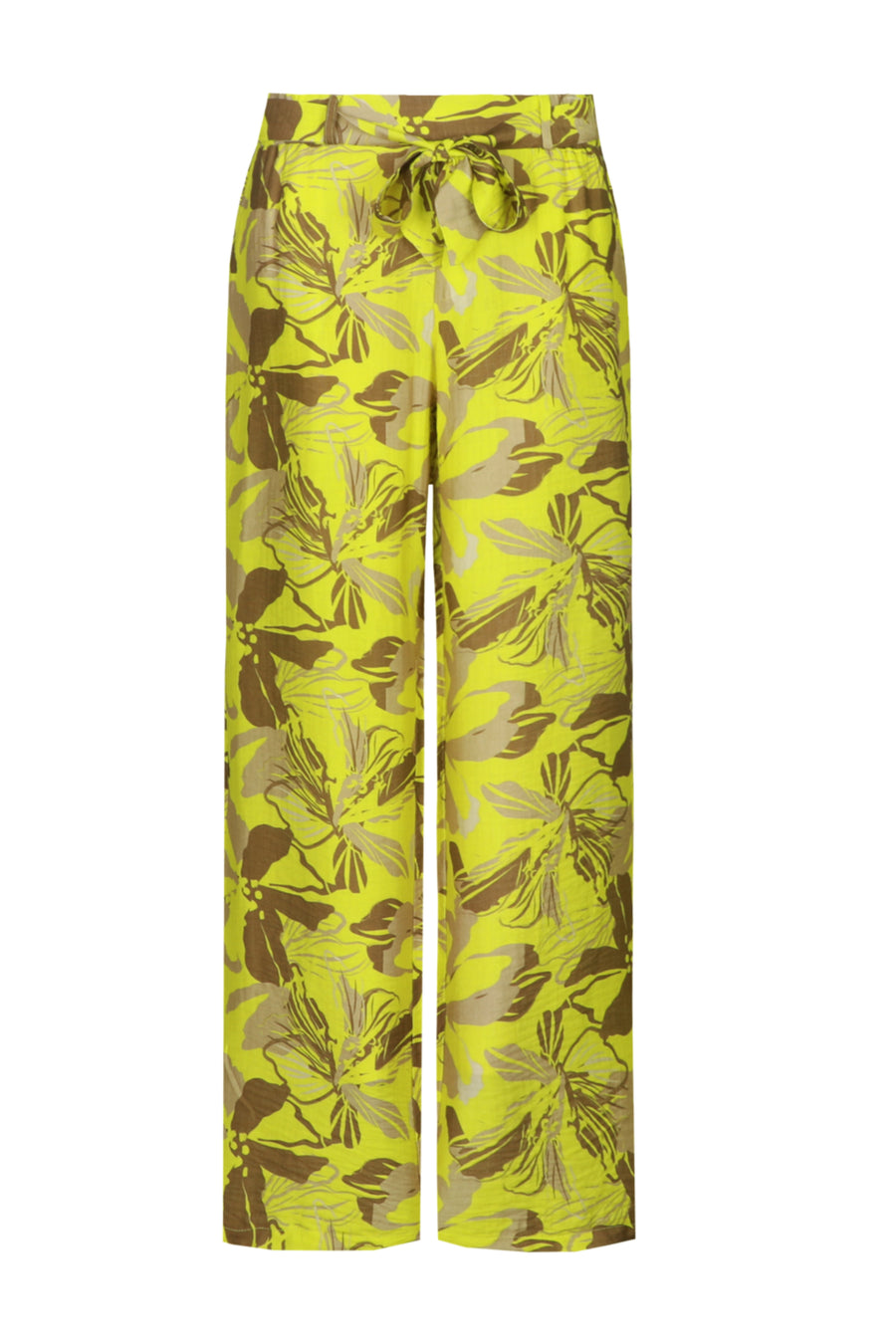 G-maxx Ilsebel Cyber Lime Walnut broek met rechte snit en elastische taille, zichtbaar op de afbeelding.