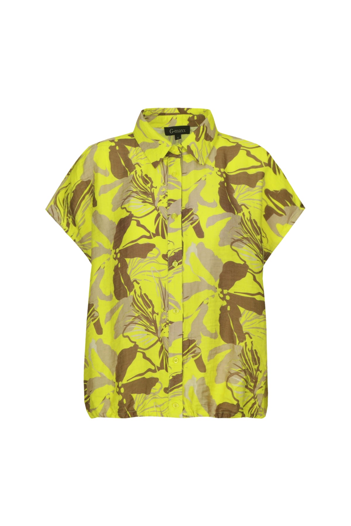 Lichte groene blouse Nanna Cyber Lime Walnut van G-maxx met lange mouwen en ronde hals, gedragen door een model.