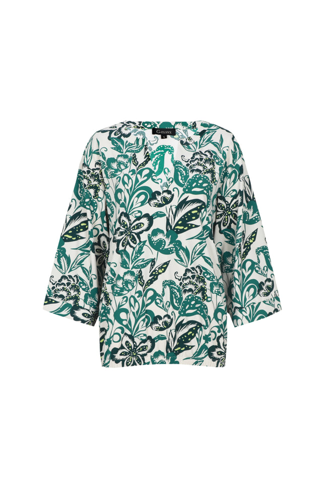 G-maxx Top Wilhelmine Sand Vintage Green Stretchshop.nl