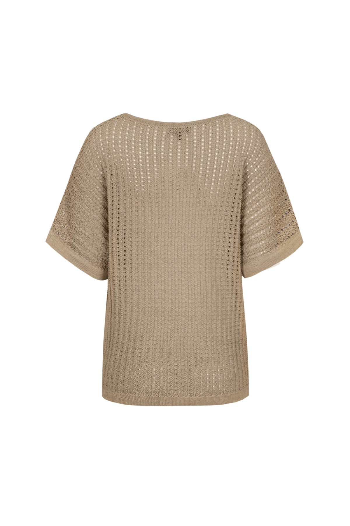 G-maxx Vanja Knitting Top in nude oat kleur, close-up van de textuur en het ontwerp van de katoenen top.