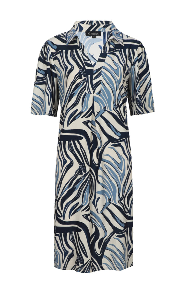 G-maxx Jurk Alette Sand Light Jeans Blue Stretchshop.nl