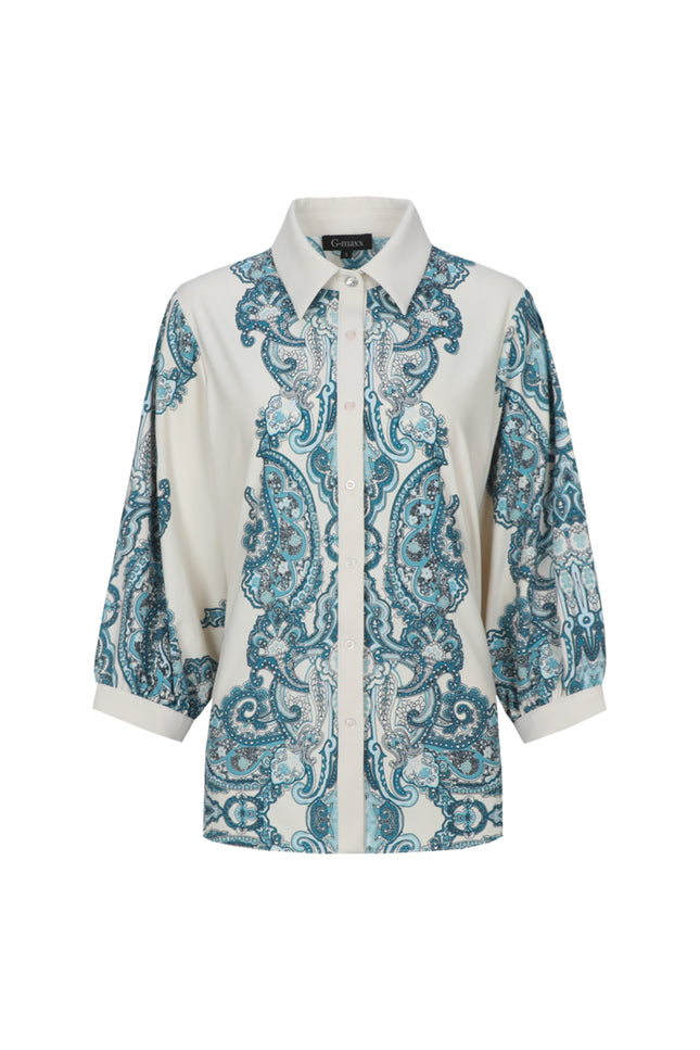G-maxx Blouse Beata Sand Teal Stretchshop.nl