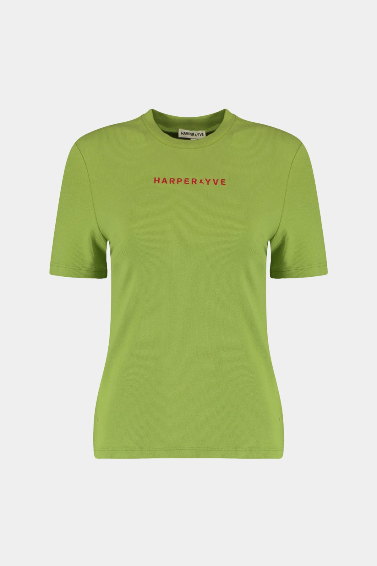 Harper & Yve T-shirt Cammy Herbal Garden, wit met groene botanische print, casual en comfortabel, close-up van de voorzijde.