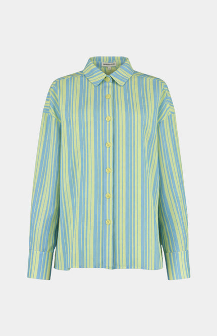 Harper & Yve Blouse Yelena Blue Yellow Stripe HS6P608 Stretchshop.nl