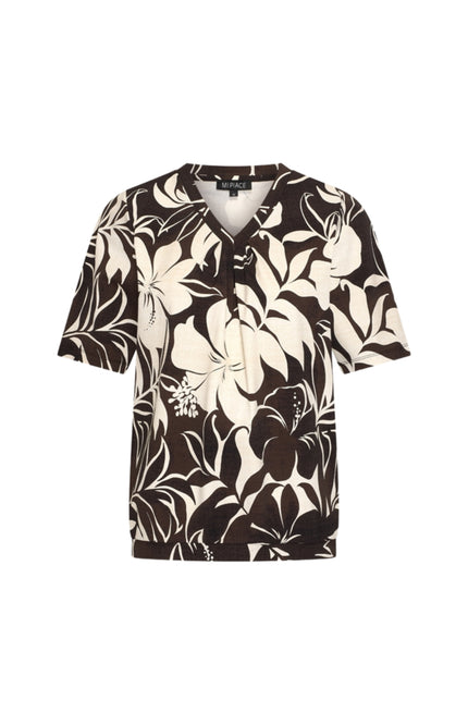 Mi Piace Travel Top Pleated Tropical Hisbiscus Print Espresso 202815 Stretchshop.nl