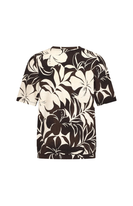 Mi Piace Travel Top Pleated Tropical Hisbiscus Print Espresso 202815 Stretchshop.nl