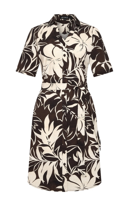 Mi Piace Travel Jurk Tropical Hibiscus Print Espresso 202807 Stretchshop.nl