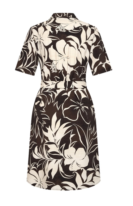 Mi Piace Travel Jurk Tropical Hibiscus Print Espresso 202807 Stretchshop.nl