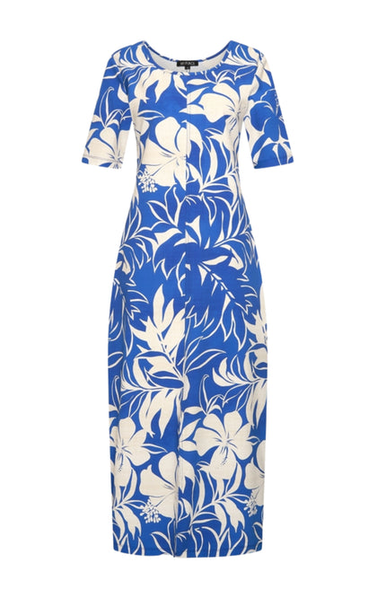 Mi Piace Travel Jurk Tropical Hibiscus Print Nautic Blue 202805 Stretchshop.nl