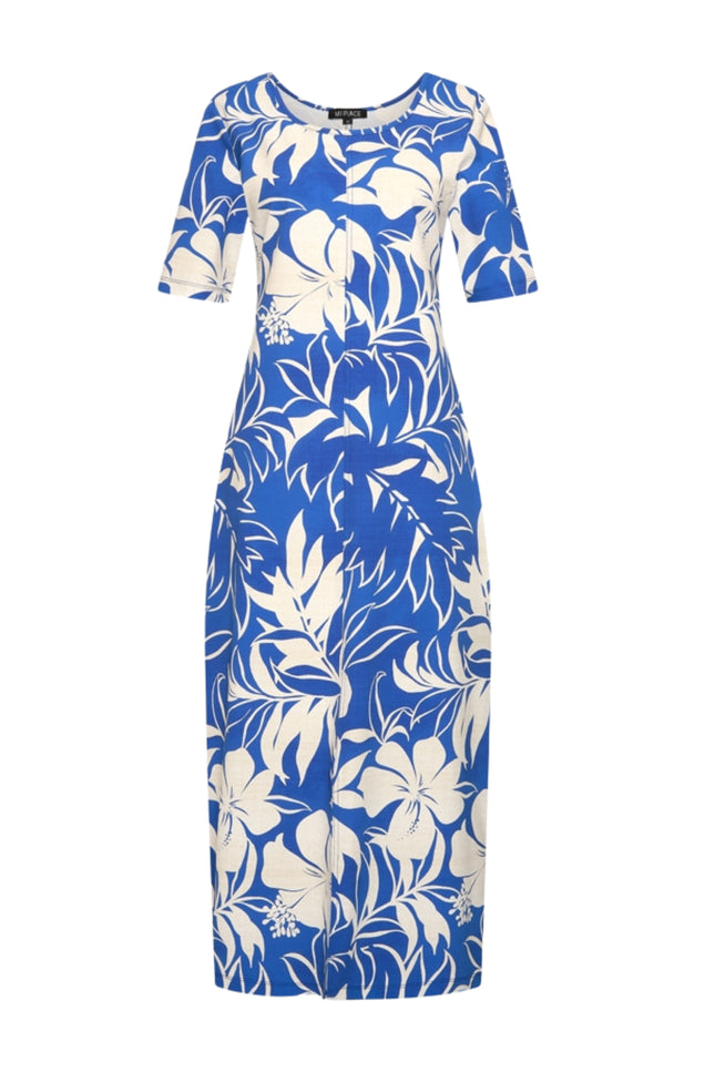 Mi Piace Travel Jurk Tropical Hibiscus Print Nautic Blue 202805 Stretchshop.nl