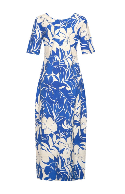 Mi Piace Travel Jurk Tropical Hibiscus Print Nautic Blue 202805 Stretchshop.nl
