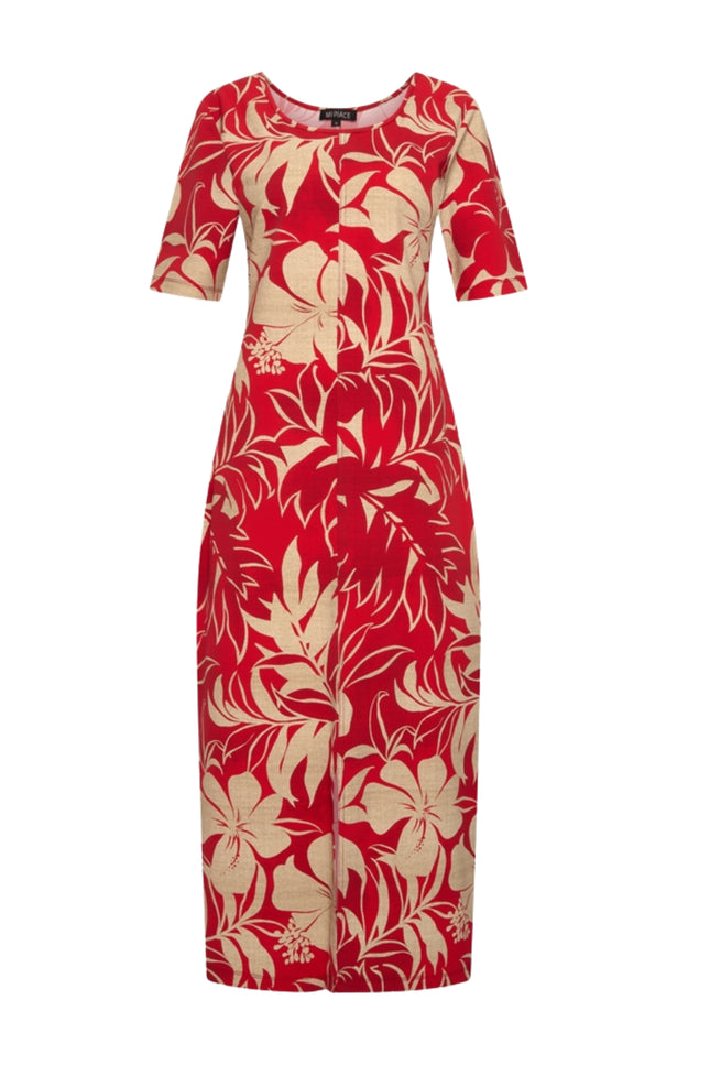 Mi Piace Travel Jurk Tropical Hibiscus Print Red 202805 Stretchshop.nl