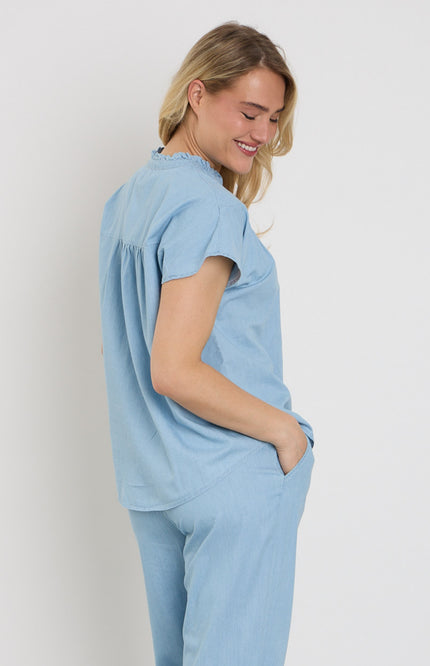 Elvira Casuals Blouse Rosan Ice Blue Stretchshop.nl