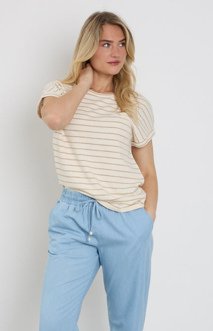 Elvira Casuals Top Body Ecru Striped Stretchshop.nl