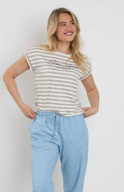 Elvira Casuals Top Luna Striped Creme Stretchshop.nl