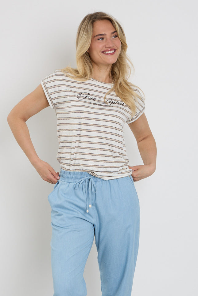 Elvira Casuals Top Luna Striped Creme Stretchshop.nl