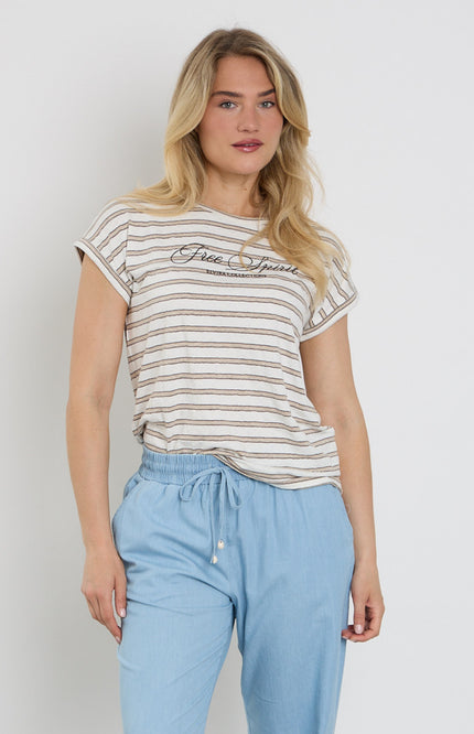 Elvira Casuals Top Luna Striped Creme Stretchshop.nl
