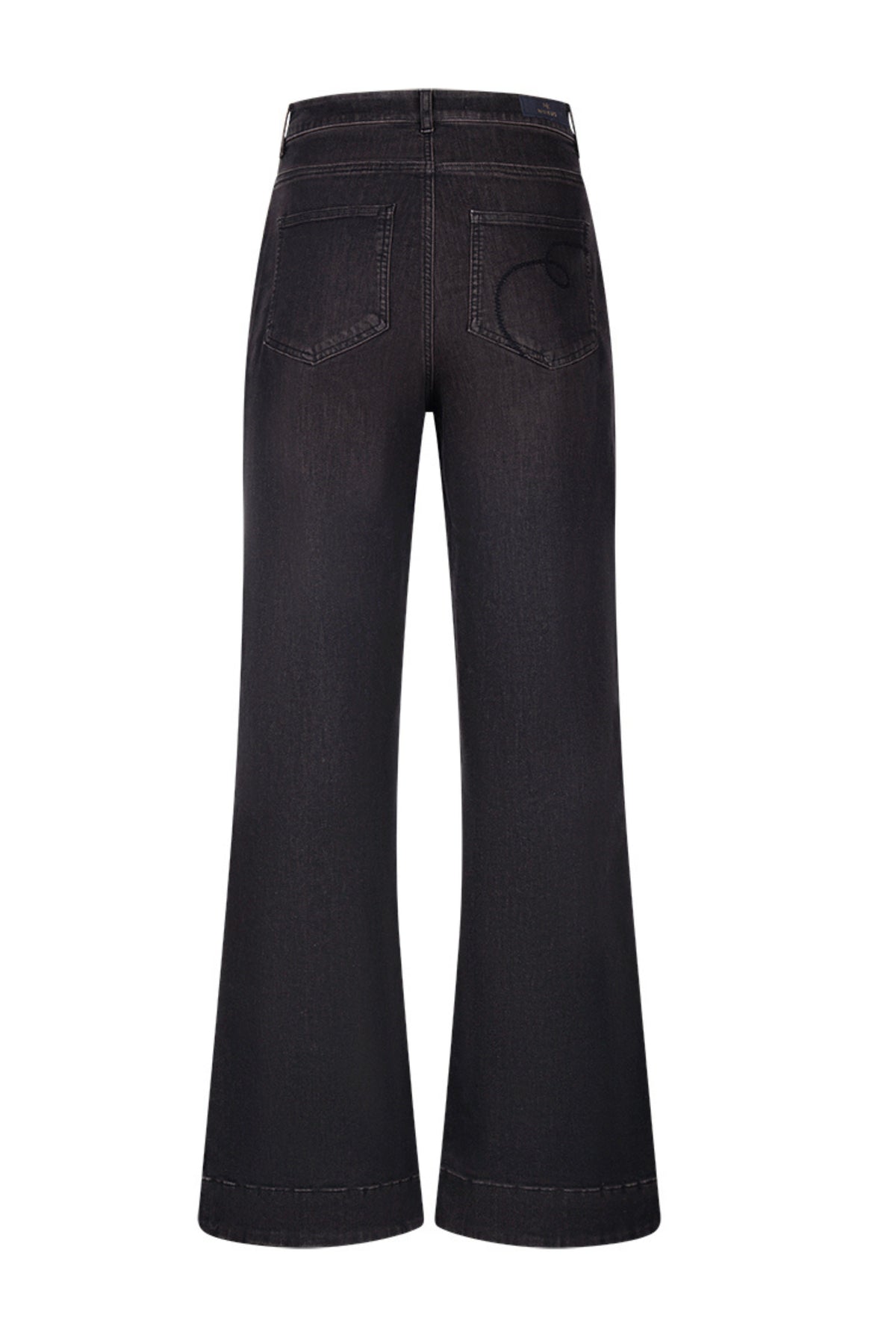Donkere chocolade Nukus Abby jeans met rechte pasvorm, zichtbaar met riem en details op de achterkant.
