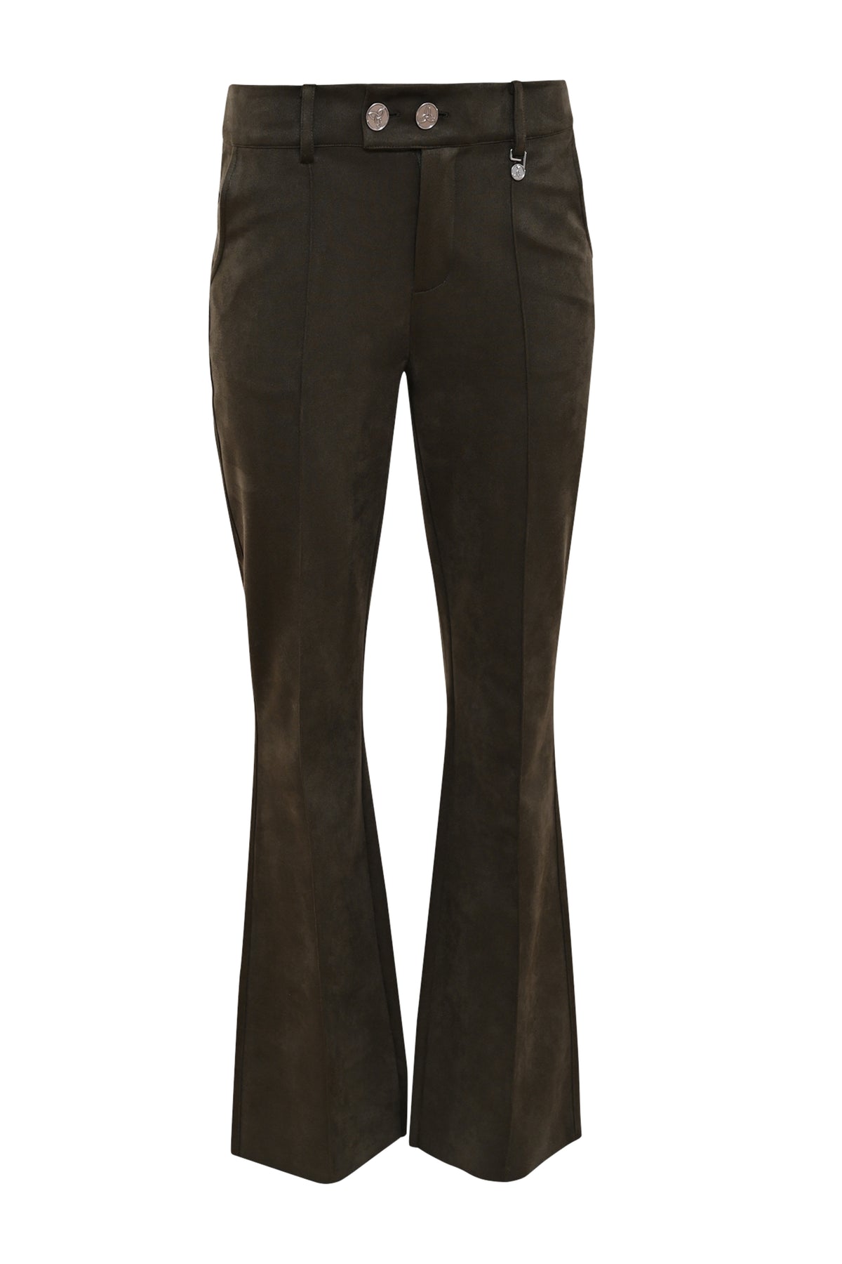 Lichte groene broek Pia Moss van Maicazz & Zizo, getoond op een model, met comfortabele pasvorm en elastische taille.
