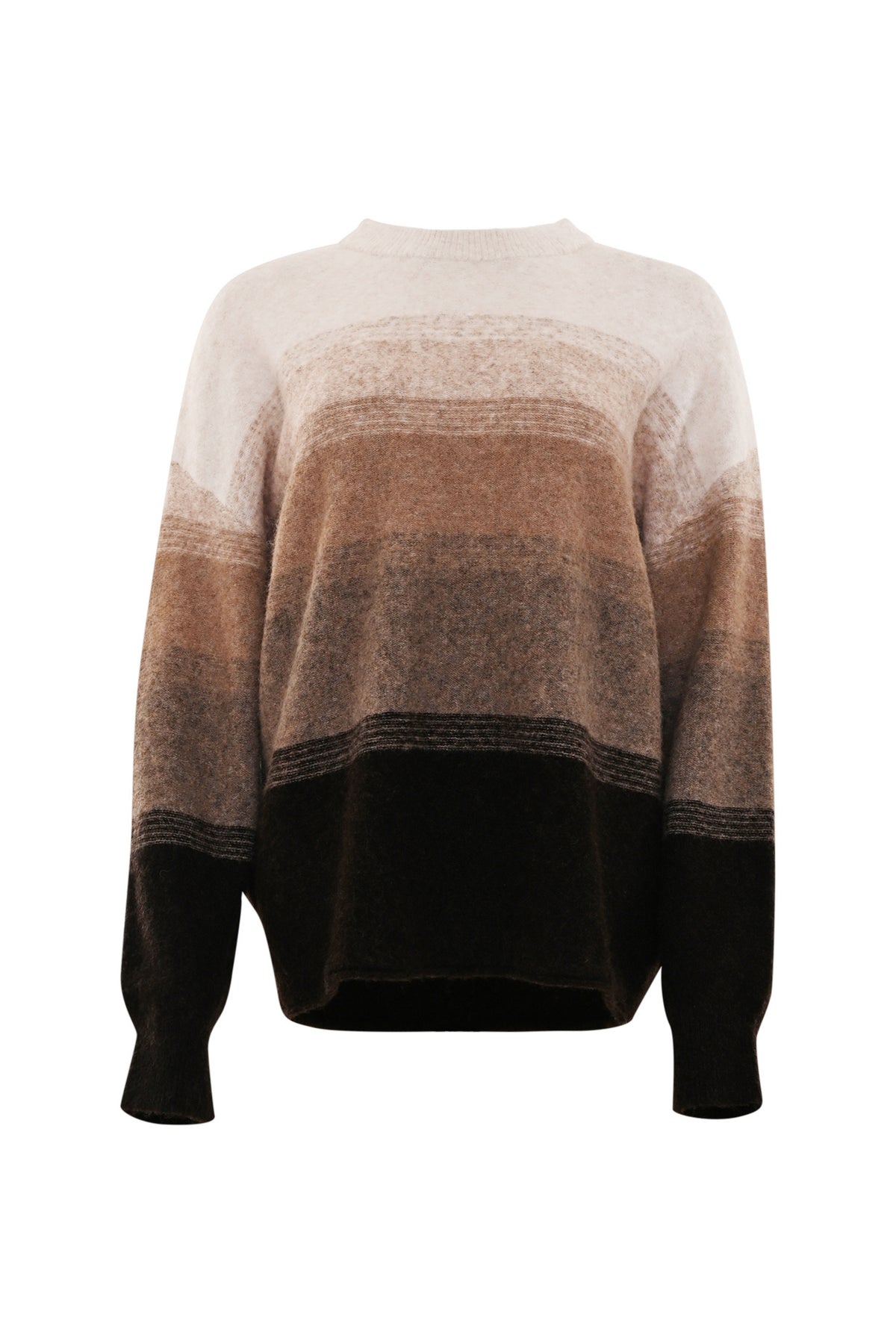 Bruine Verry trui van Maicazz & Zizo, offwhite details, gedragen door een model, zichtbaar in een modieuze setting.