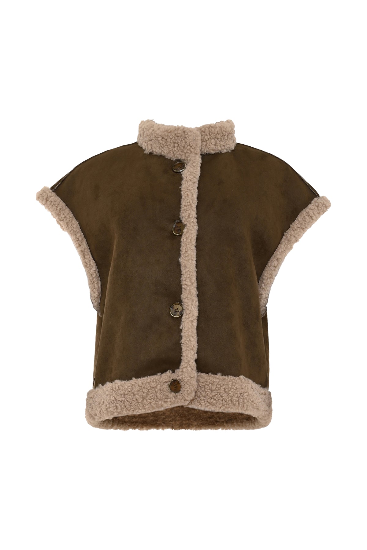 Donkergroen Maicazz & Zizo Gilet Ventura Moss met ritssluiting en zakken, gedragen door een model.