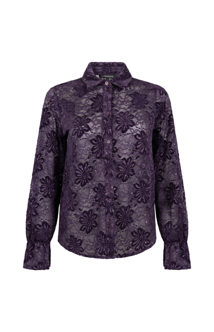 Blouse Velvet Lace Aubergine Noir C50-22-301