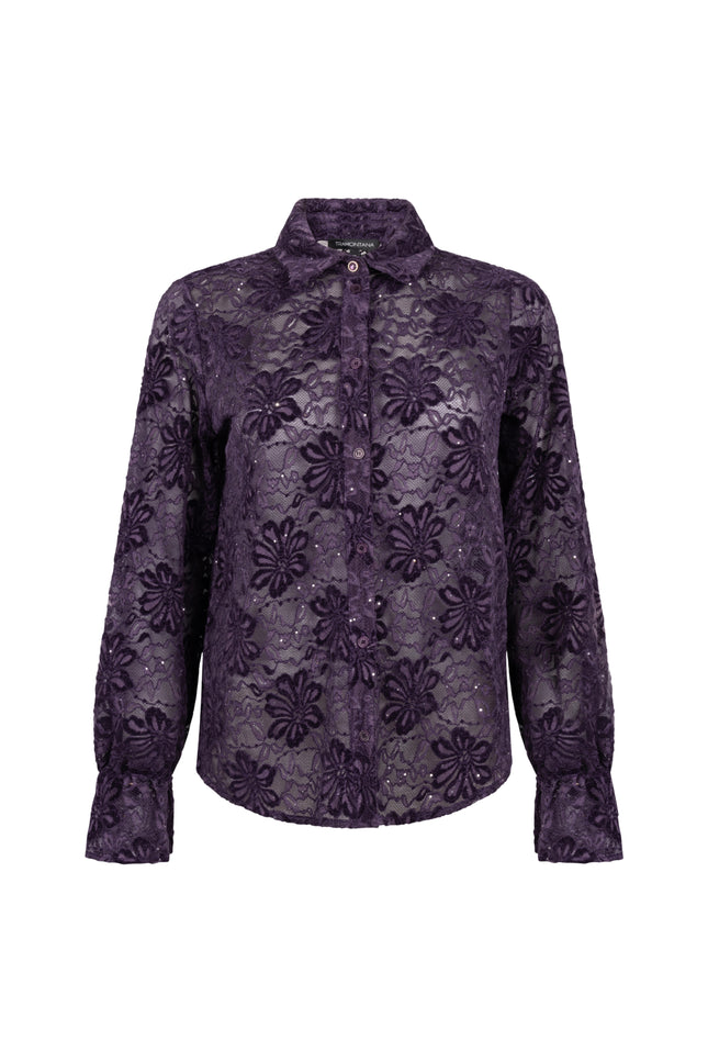 Blouse Velvet Lace Aubergine Noir C50-22-301