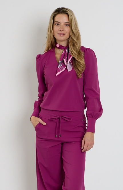 Travel Blouse Puff Sleeves Magenta Purple 202226