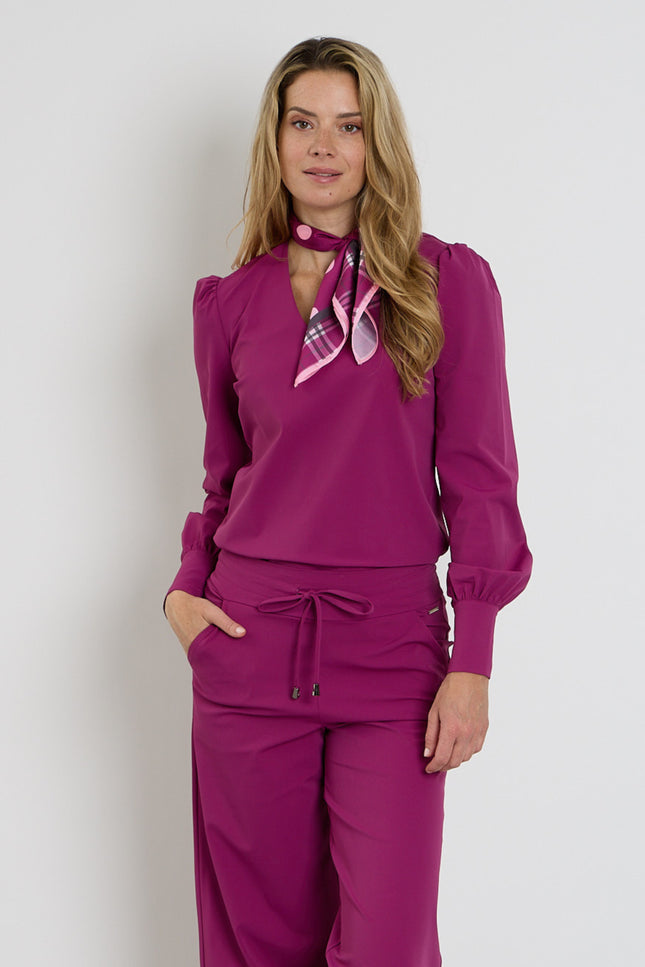 Travel Blouse Puff Sleeves Magenta Purple 202226