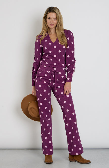 Travel Blouse Puff Sleeves Dot Structure Print Magenta Purple 202226