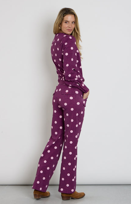 Travel Blouse Puff Sleeves Dot Structure Print Magenta Purple 202226
