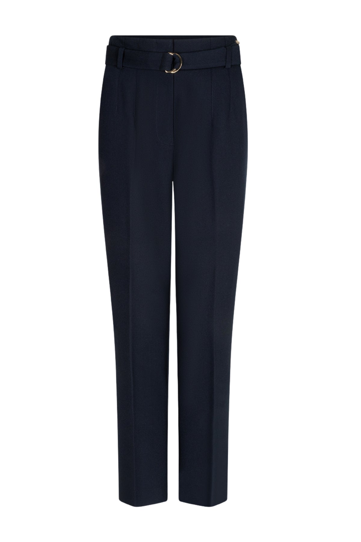 Ibana Polya diepe navy broek met rechte snit en elastische taille, geschikt voor casual en formele gelegenheden.