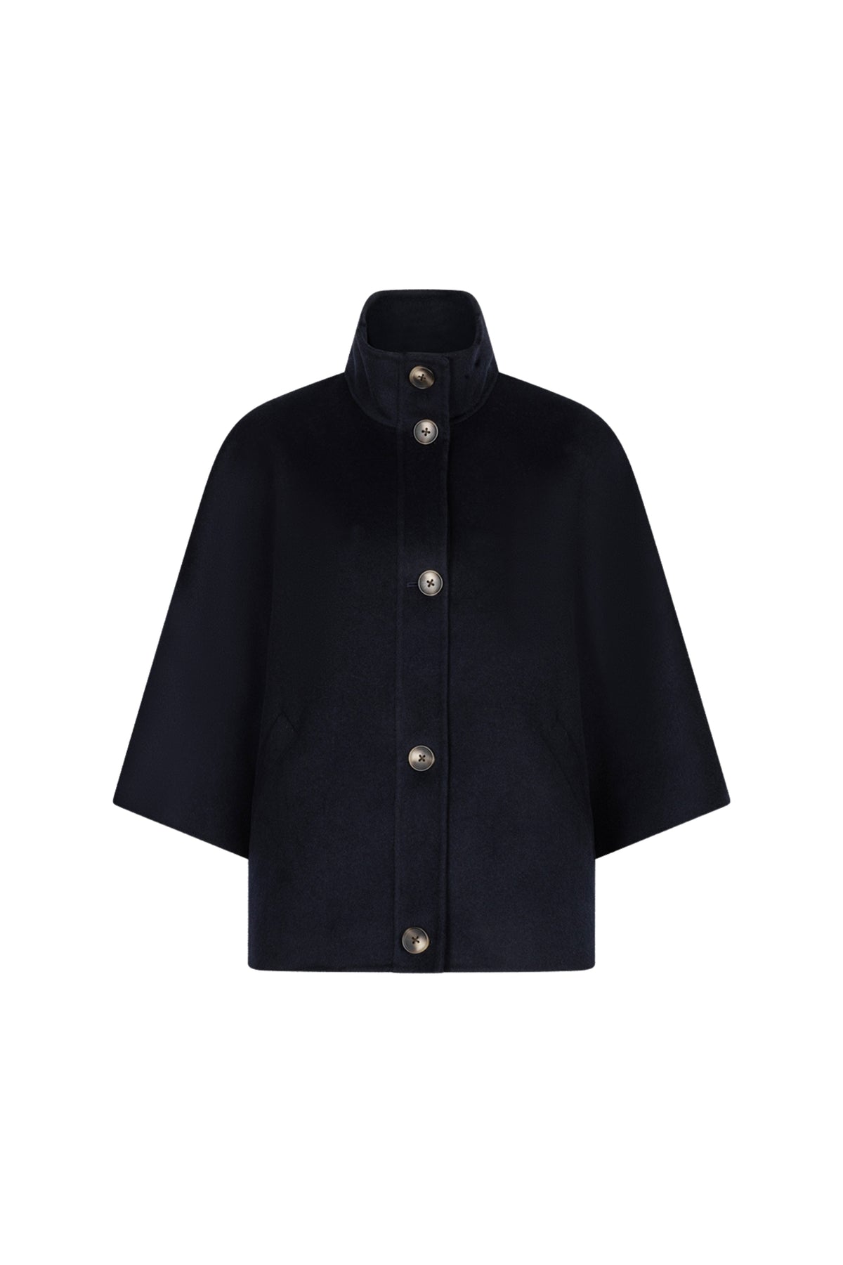 Ibana Ciska jas in dieplinde navy kleur, stijlvolle winterjas met rits en comfortabele pasvorm, zichtbaar in de afbeelding.