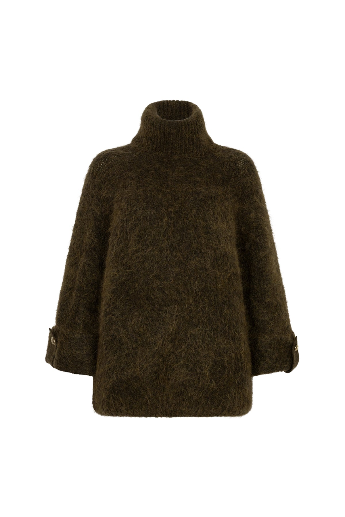 Donkere Ibana Kianna utility trui met capuchon en zakken, casual dameskleding, close-up van het kledingstuk.