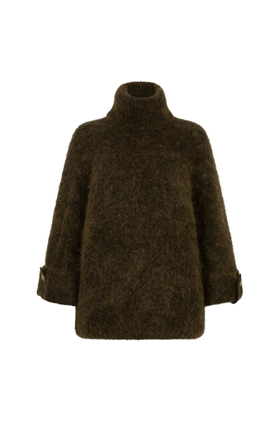 Donkere Ibana Kianna utility trui met capuchon en zakken, casual dameskleding, close-up van het kledingstuk.