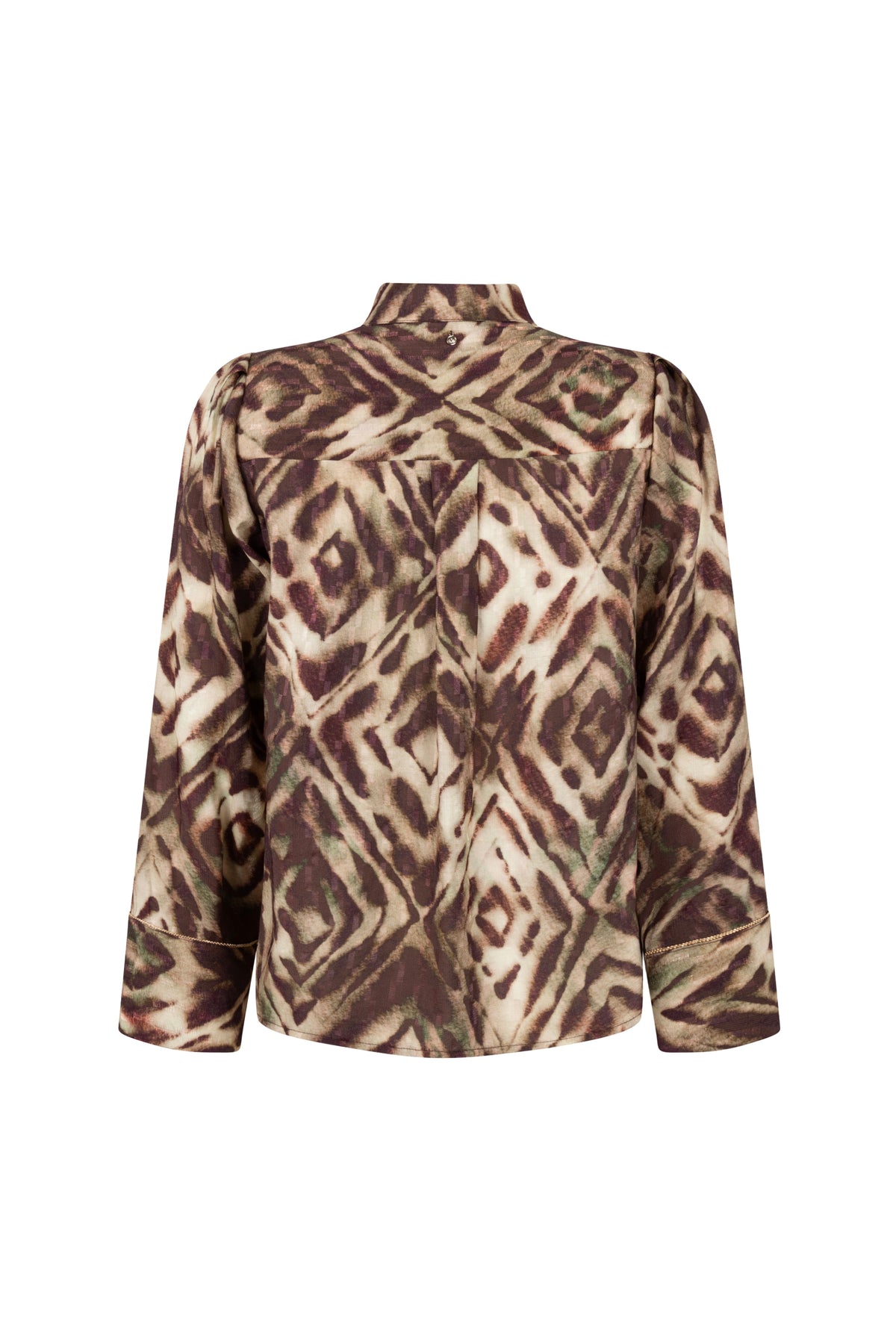Bruine blouse met fading diamonds print van Tramontana, modieus en elegant, zichtbaar met lange mouwen en knoopsluiting.