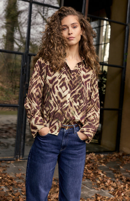 Blouse Fading Diamonds Print Browns C14-21-301