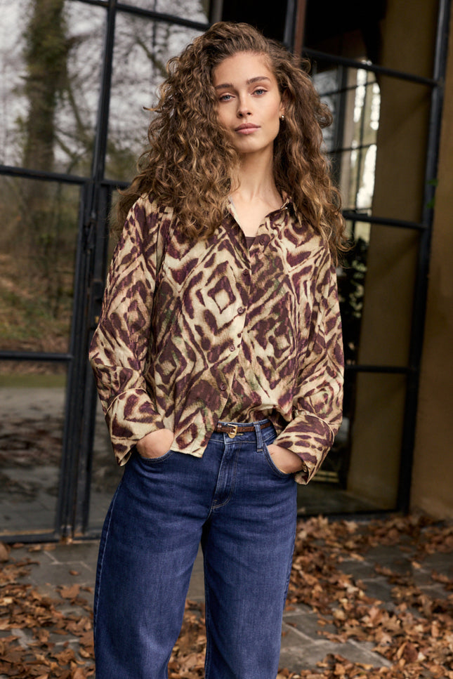 Blouse Fading Diamonds Print Browns C14-21-301
