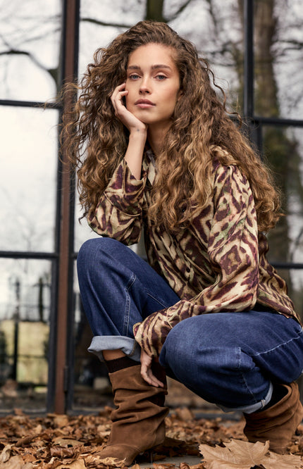 Blouse Fading Diamonds Print Browns C14-21-301
