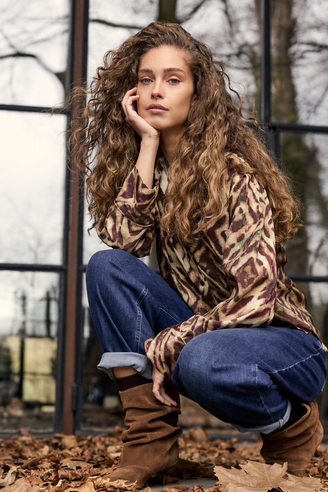 Blouse Fading Diamonds Print Browns C14-21-301