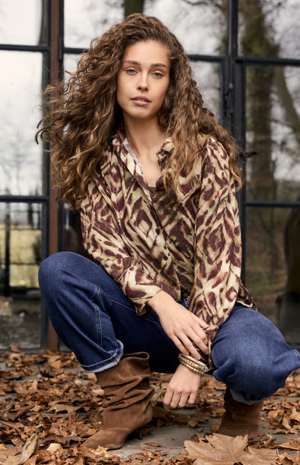 Blouse Fading Diamonds Print Browns C14-21-301