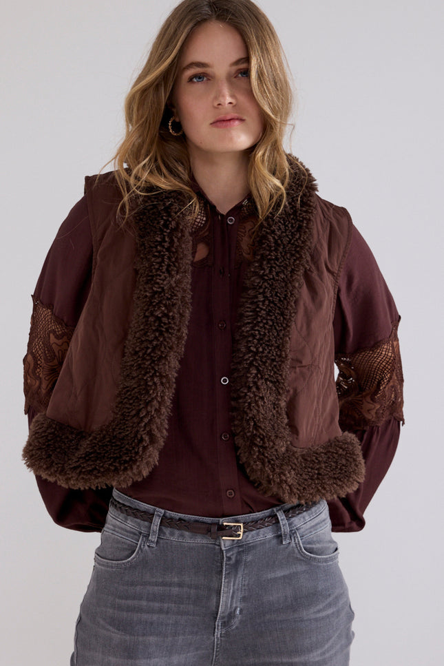 Gilet Faux Fur Detailed Chocolate C35-21-801