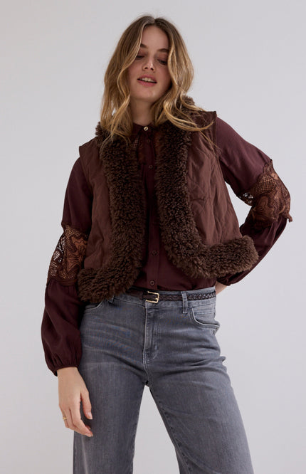 Gilet Faux Fur Detailed Chocolate C35-21-801