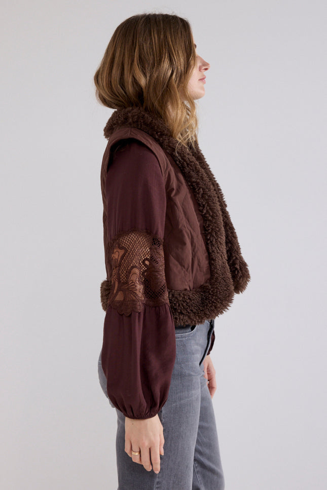 Gilet Faux Fur Detailed Chocolate C35-21-801