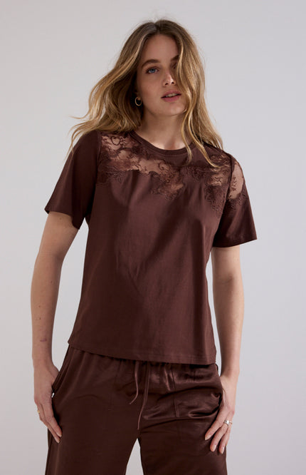 T-shirt Lace Insert Chocolate C38-21-401