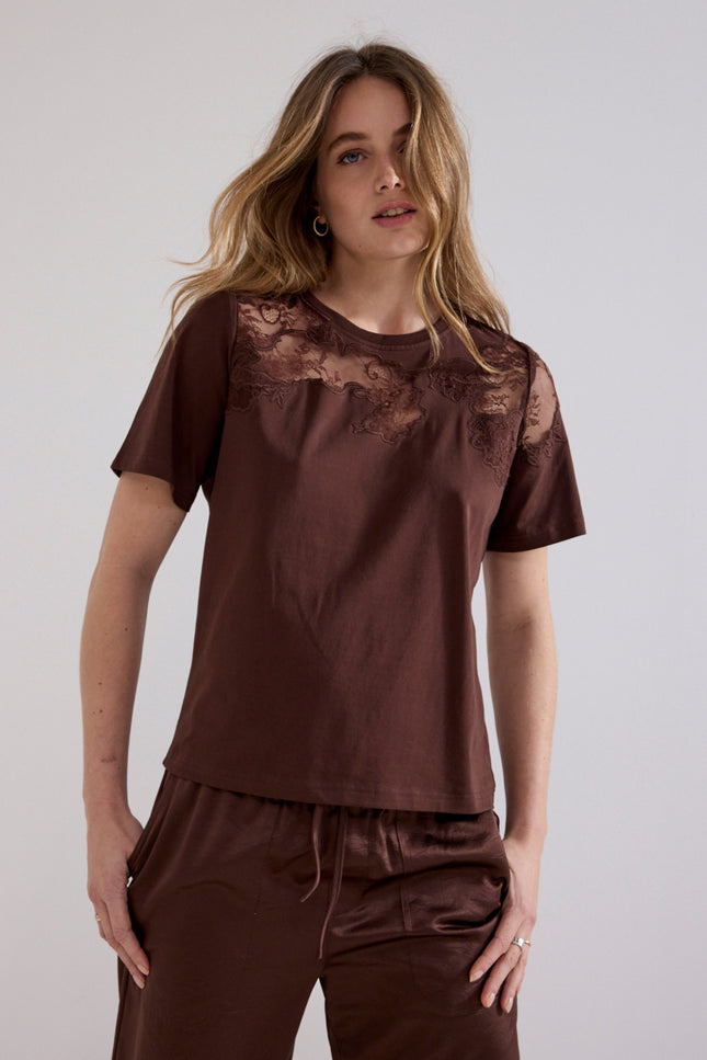 T-shirt Lace Insert Chocolate C38-21-401